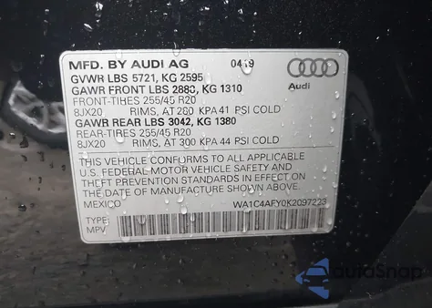 2019 Audi Sq5 3.0T Premium z USA, uszkodzony, nr VIN WA1C4AFY0K2097223